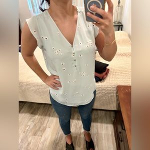 LOFT Light Blue Flower Flutter Top